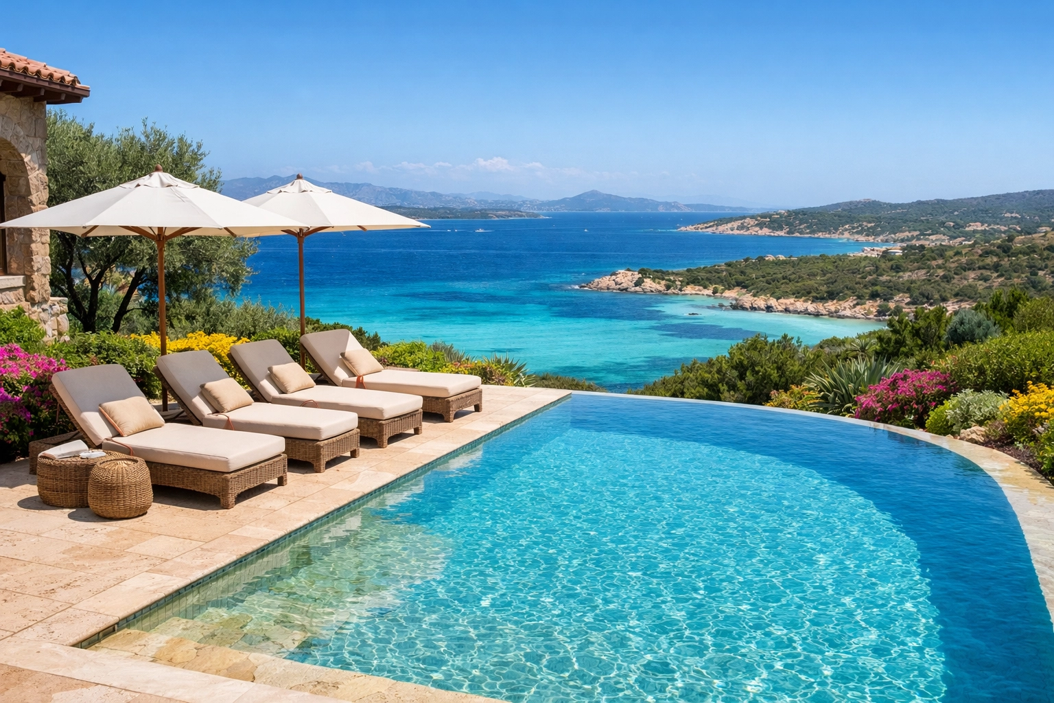 Luxury Sardinia villa with infinity pool overlooking turquoise coastline
