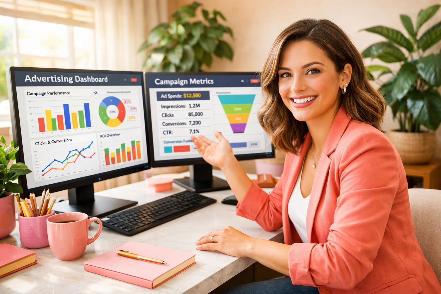 Social media manager reviewing paid advertising campaign performance and targeting metrics