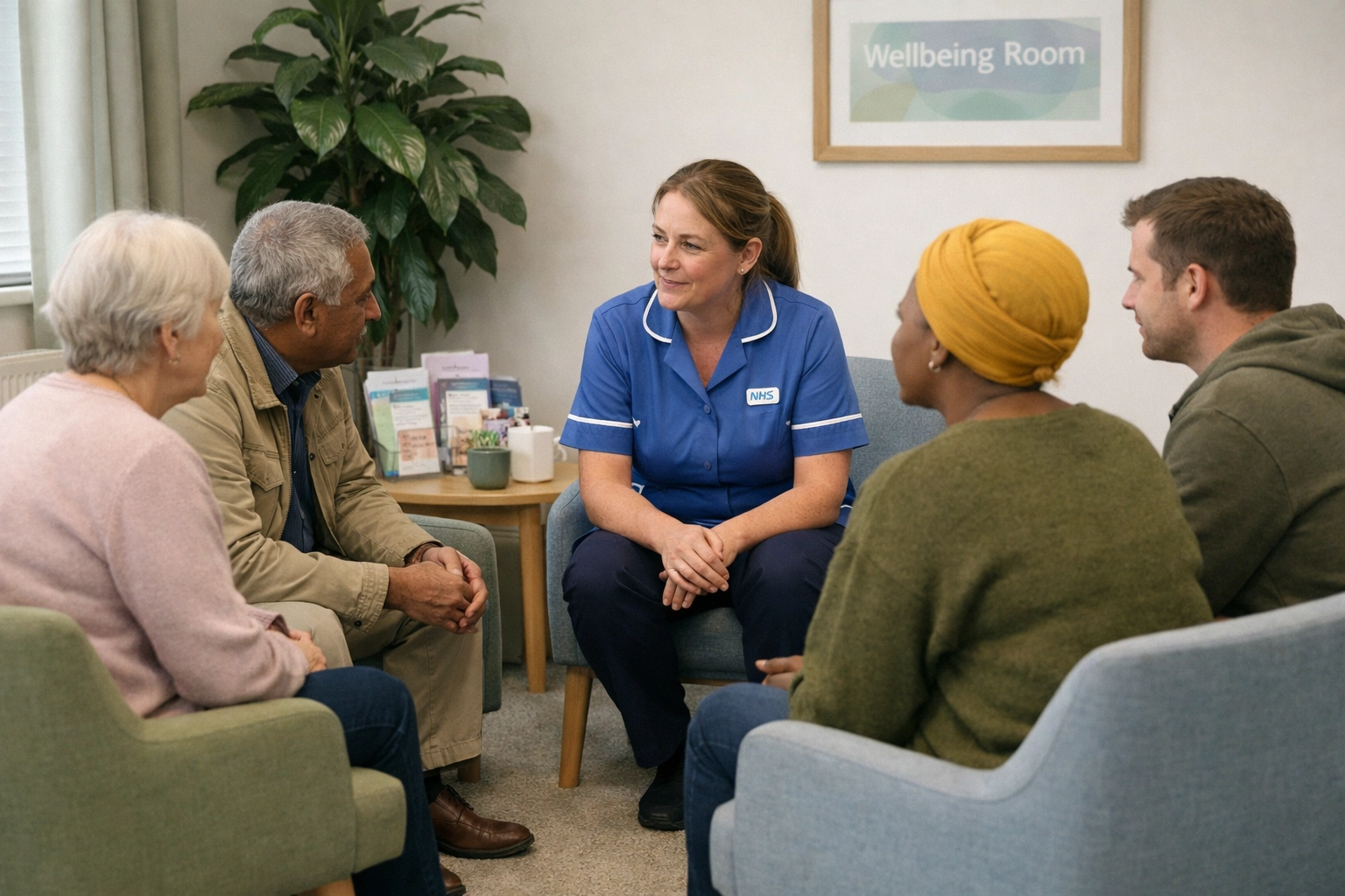 Asthma nurse listening to lived experience perspectives during a patient engagement session in a community hub.