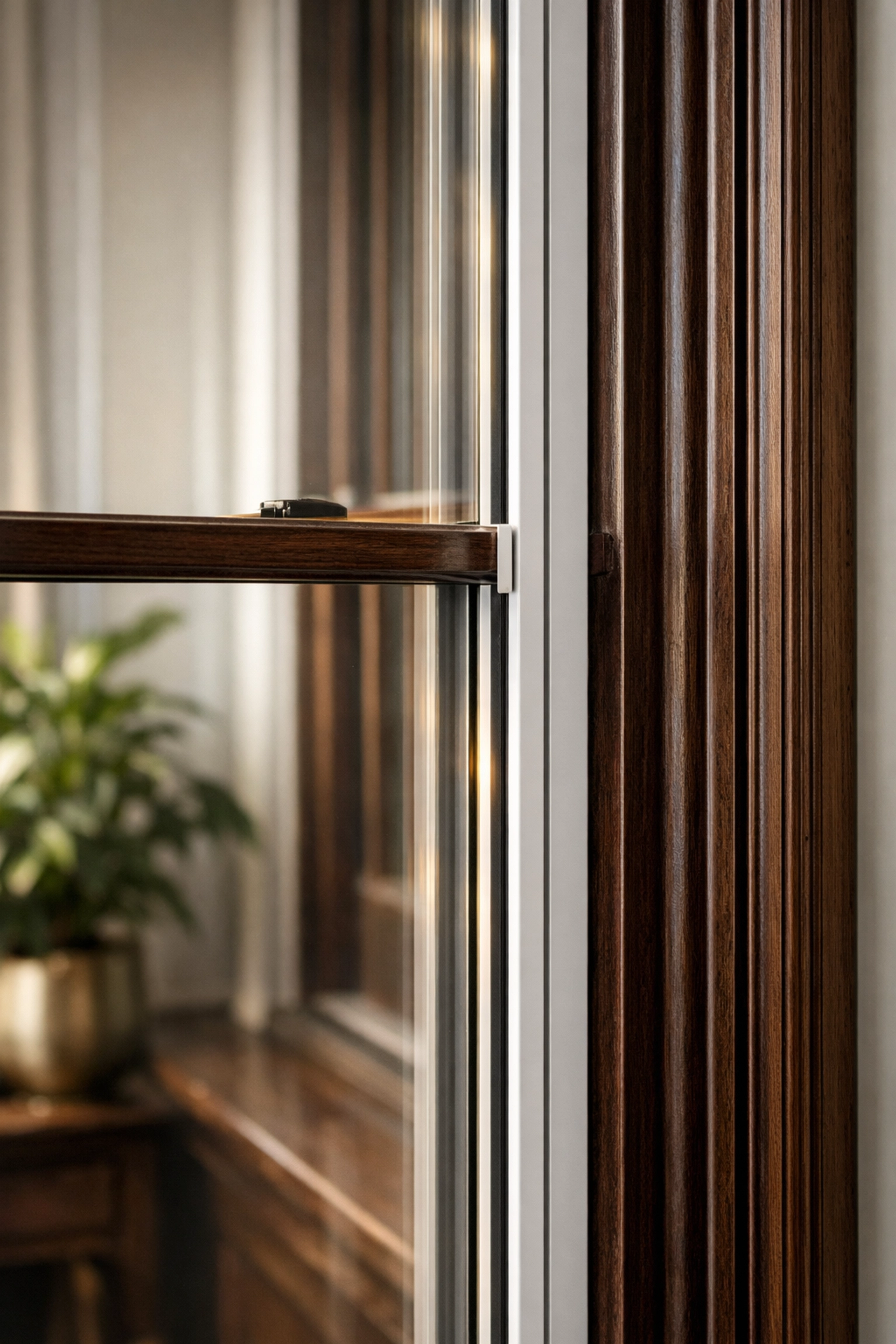 Slim white vertical slider secondary glazing perfectly aligned with original Victorian sash windows.