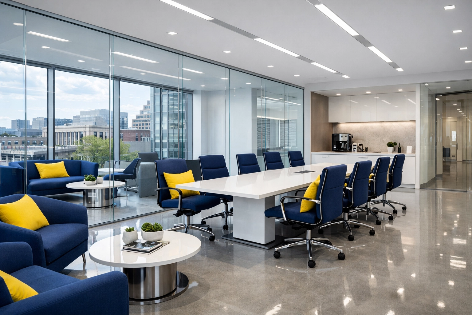 Clean and organized high-tech office in Kendall Square highlighting professional office cleaning Cambridge MA.