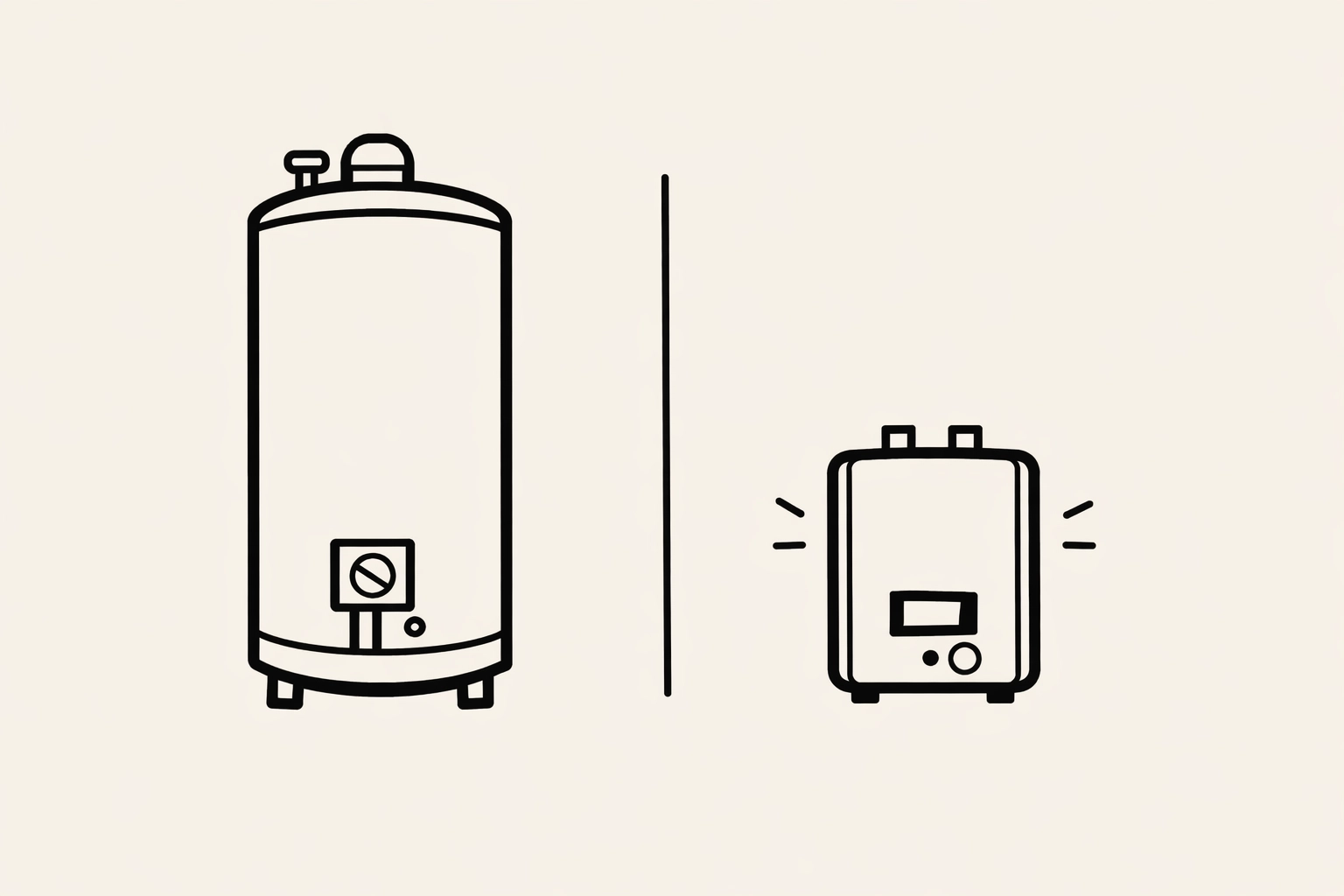Side-by-side comparison of tankless and traditional units by sarasota plumbers residential experts.
