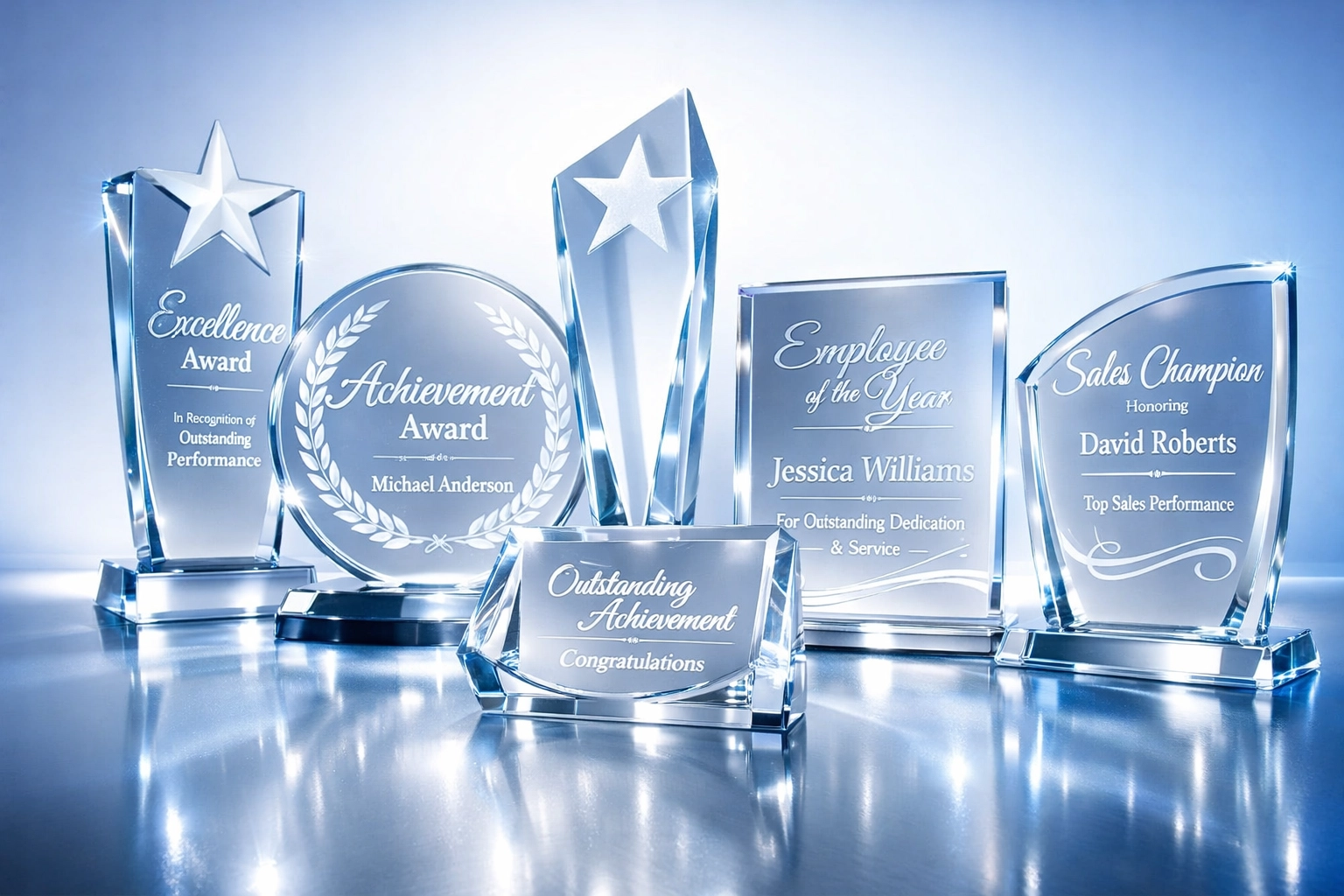 Elegant laser-engraved glass awards and plaques for corporate recognition in Kona