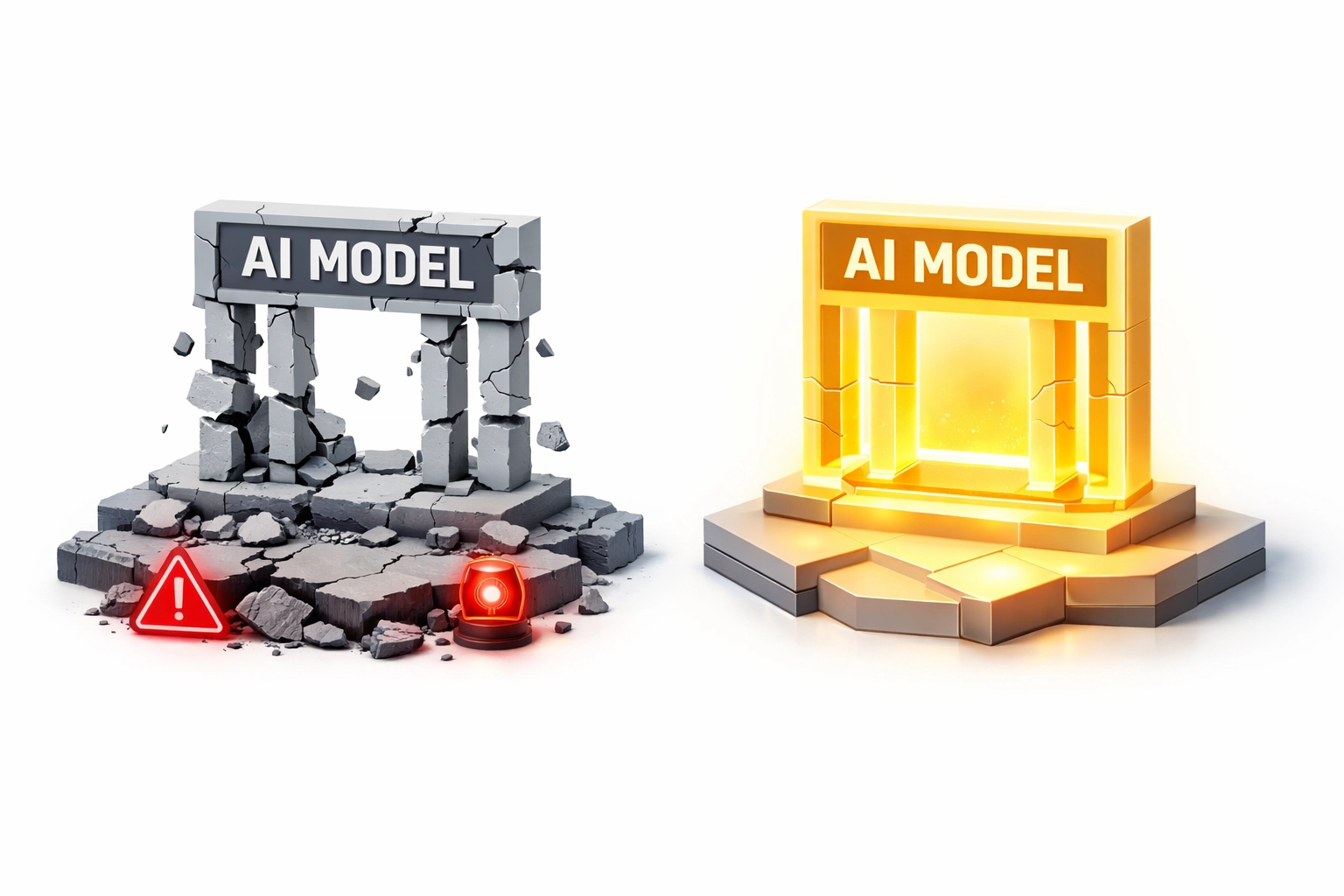 Stop Wasting Time on AI Roadmaps: Fix Your Data Foundation First (Here's How) 4 Failing AI model versus successful model comparison showing impact of strong data foundation