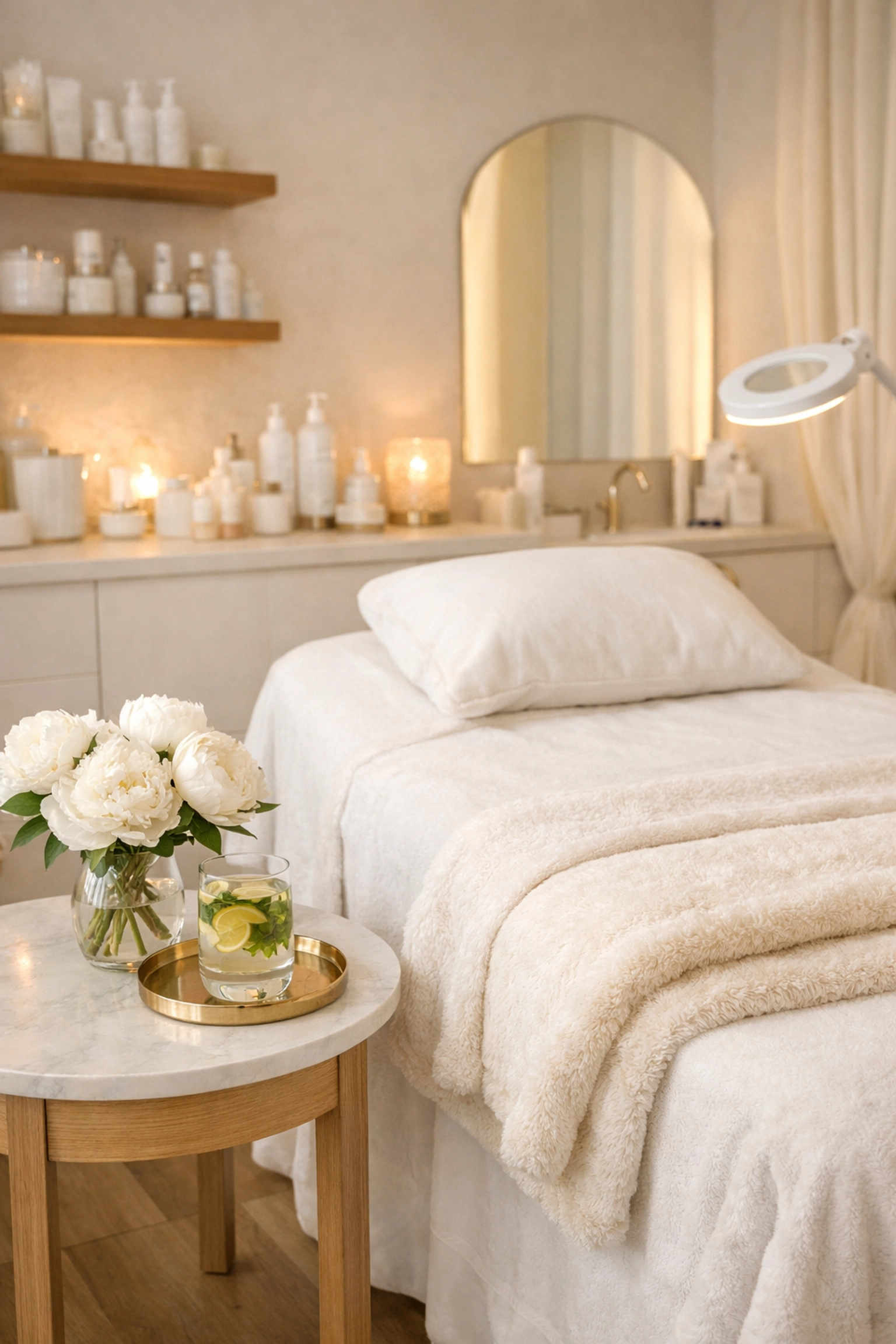The tranquil and luxury boutique treatment room at Glamed skin clinic in Norbury.