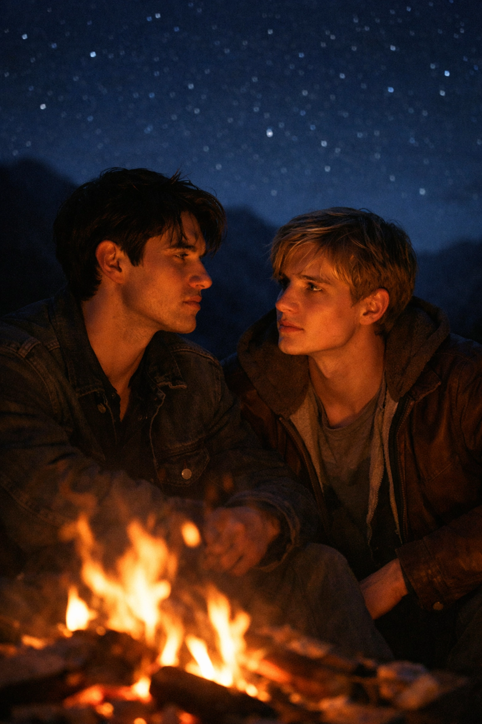 Mike and Scott by campfire in My Own Private Idaho - gay romance and emotional vulnerability