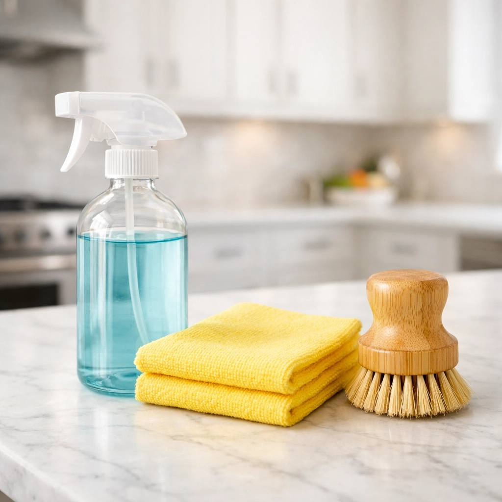 Non-toxic eco-friendly products and supplies used for safe house cleaning in Leverett homes.
