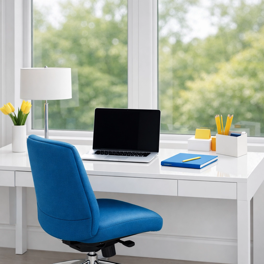 A sanitized and organized Massachusetts home office after an eco-friendly house cleaning session.