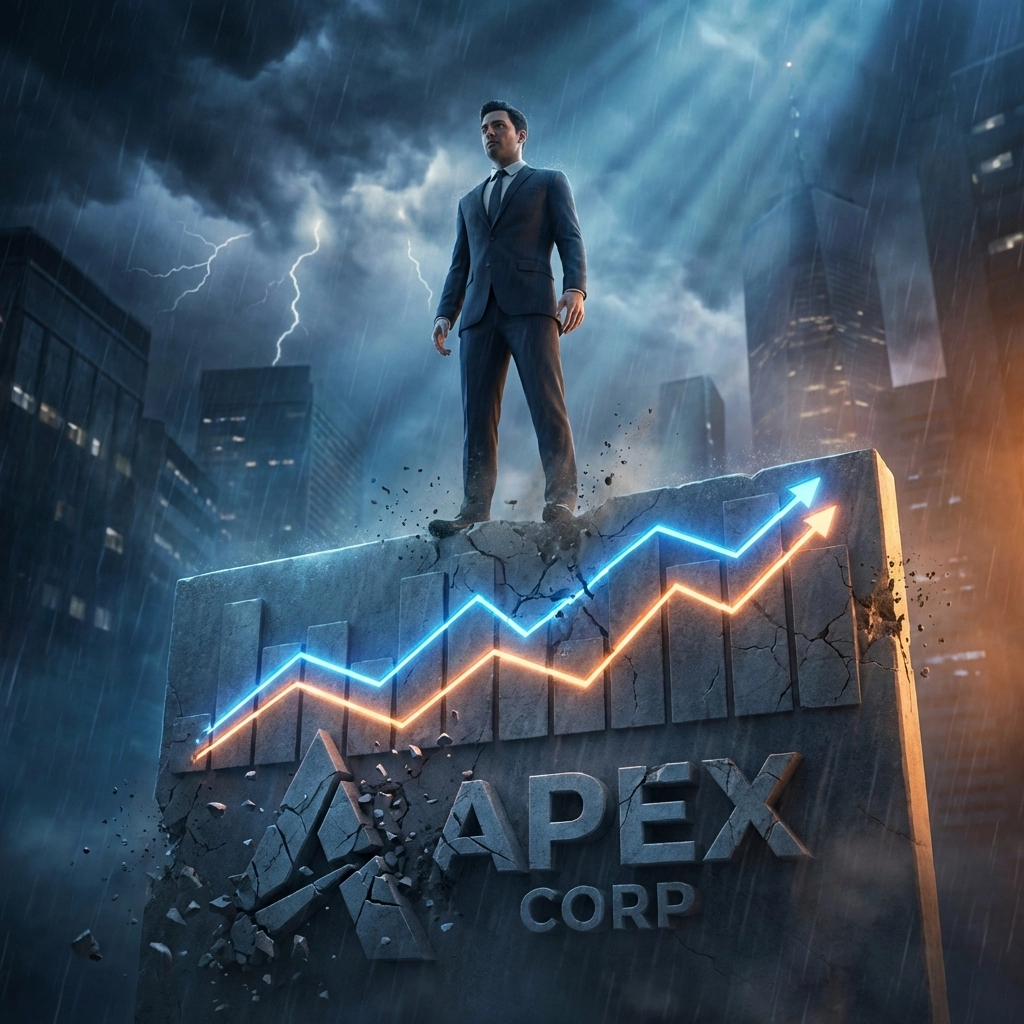 Businessman stands on a breaking stock chart, showing the risk of portfolio overconcentration in one company.