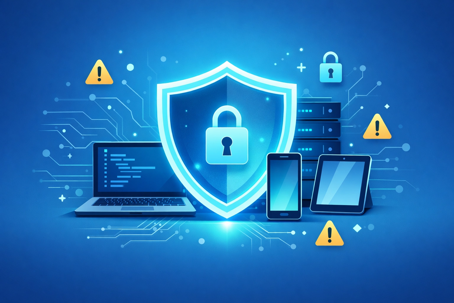 Digital shield protecting business devices from cybersecurity threats