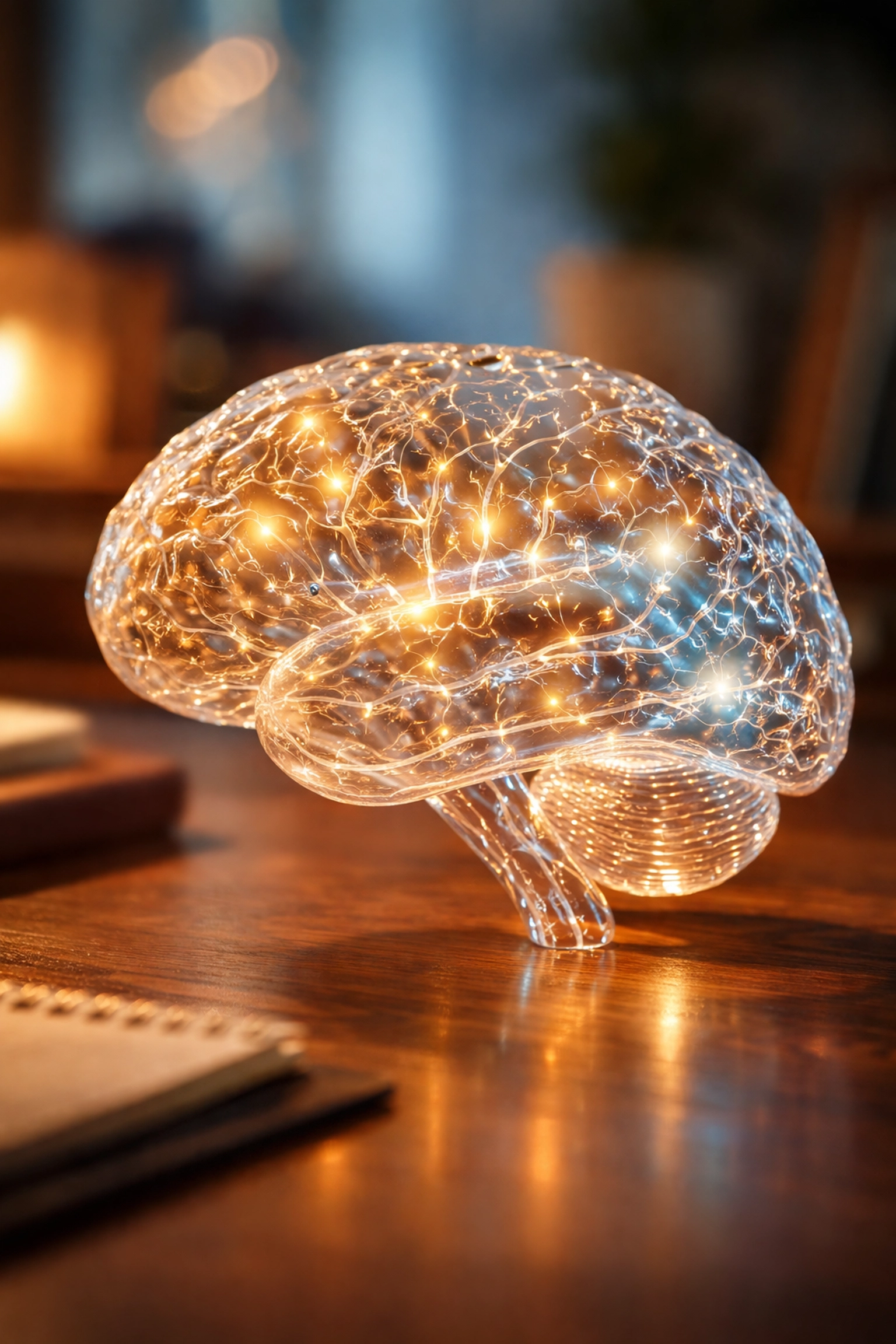 Üvegből készült agymodell világító ideghálózattal szemlélteti a pornófüggőség agyi hatásait