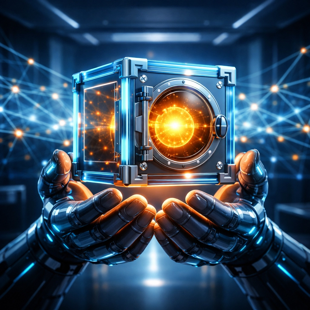 Secure digital vault symbolizing self-custody merchant accounts and financial sovereignty for Web3 global payments.