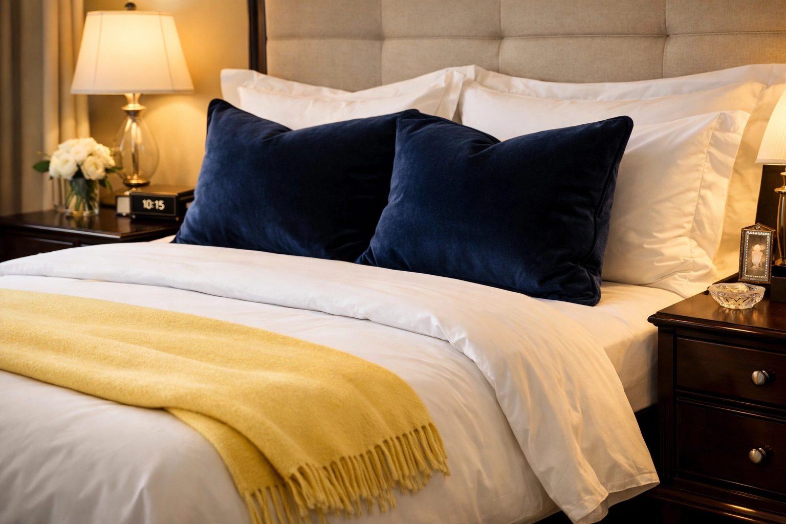 Tranquil master bedroom with fresh linens after a professional deep clean from a house cleaning service in Woburn.