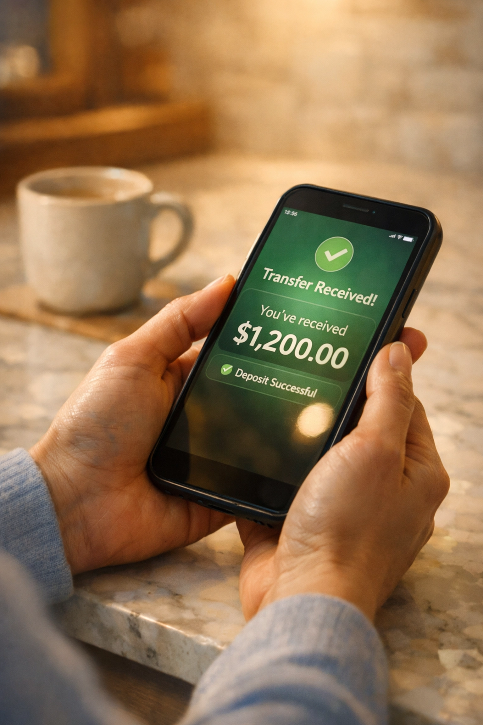 Person receiving an Interac e-transfer loan on their smartphone to borrow 1000 dollars in Canada.