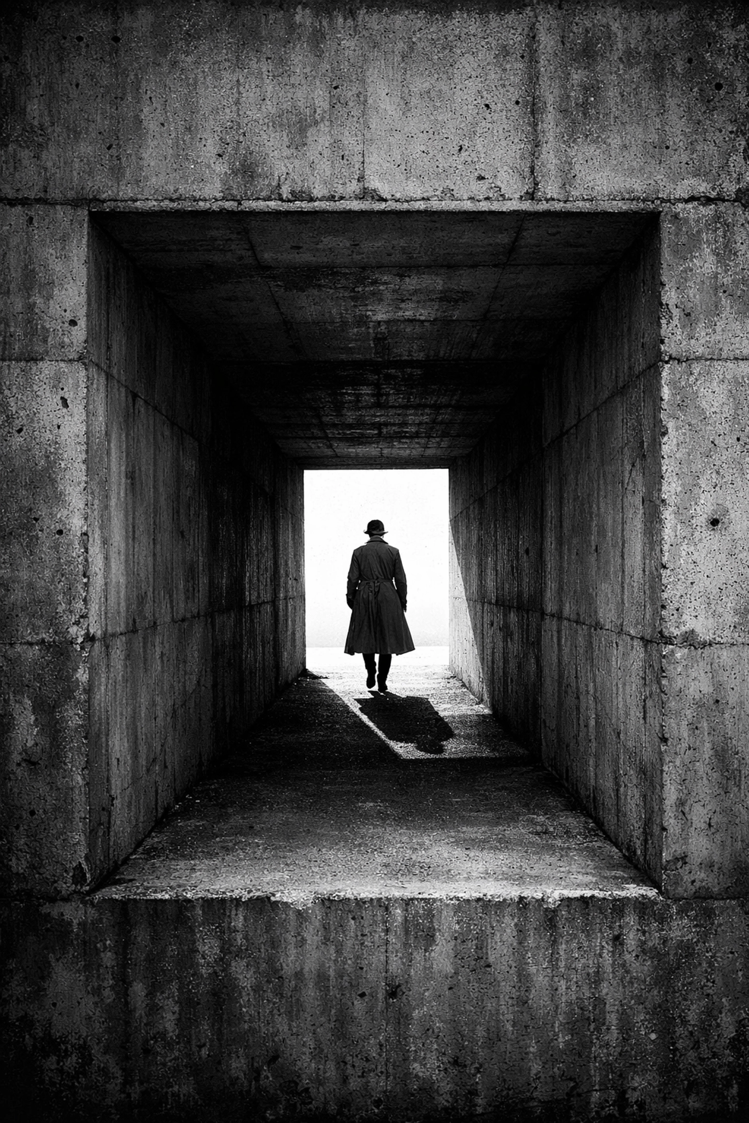 Black and white street photography showing a frame within a frame composition on a city sidewalk.