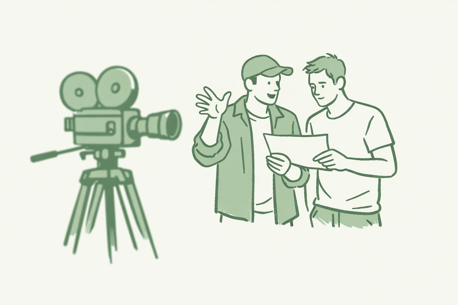 Director and actor collaborate on script with film camera - gay romance in film industry