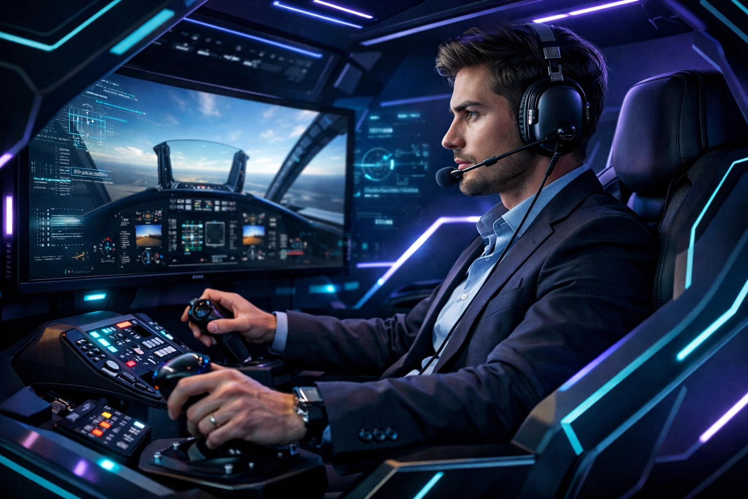 High-tech EsportsPod flight simulation station used for professional pilot training and STEM education.
