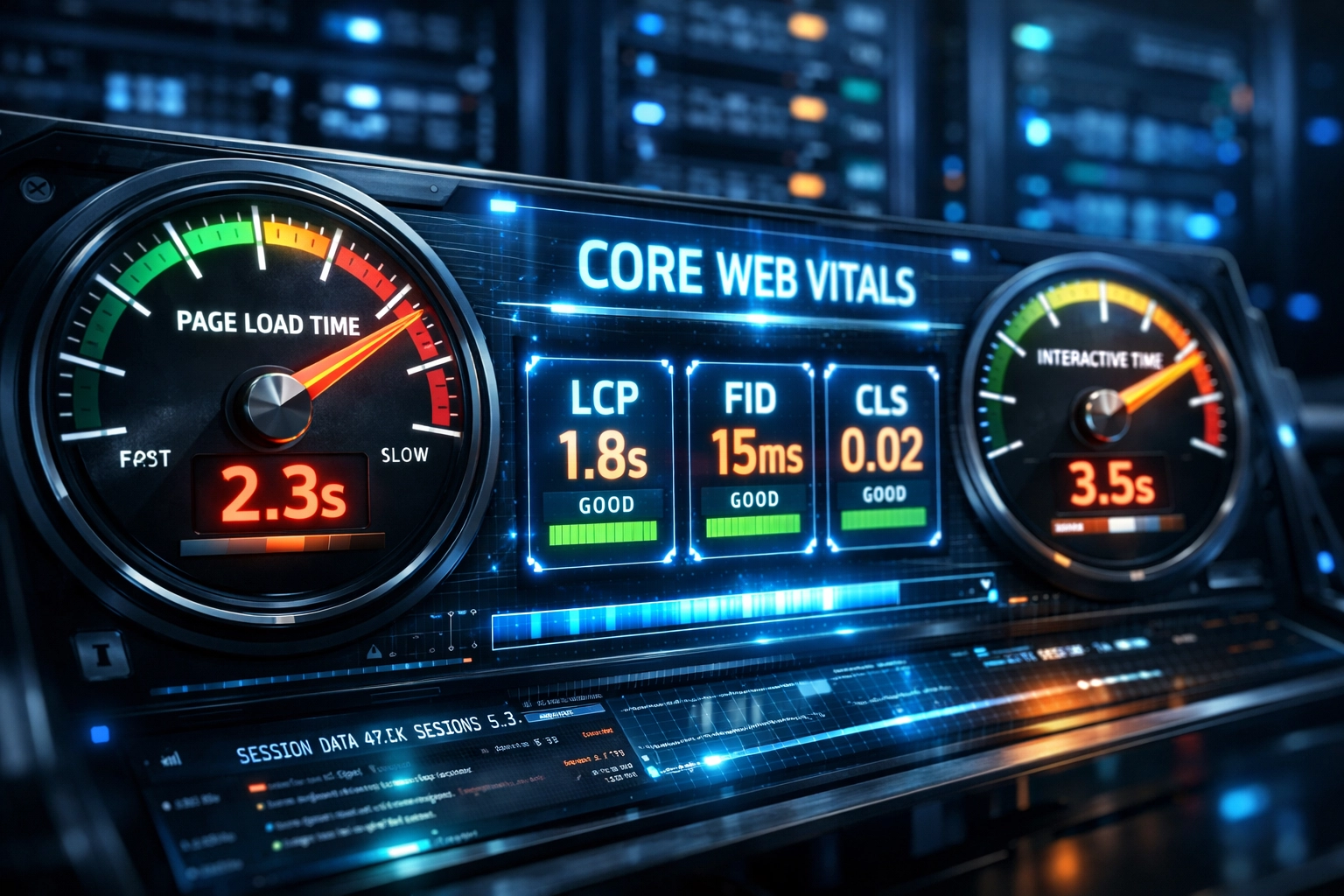 Core Web Vitals dashboard showing website speed and performance metrics monitoring