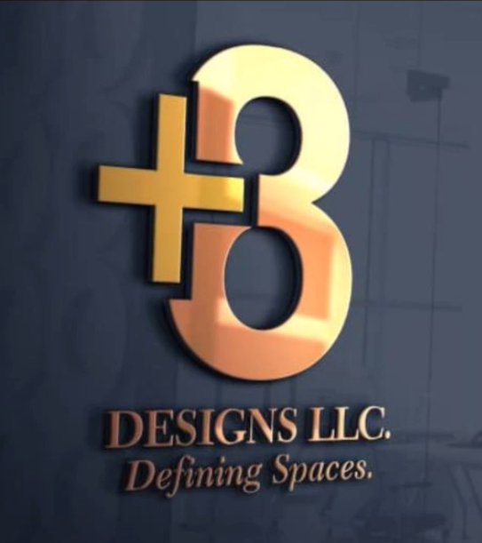 3D wall sign of the Plus8 Designs logo