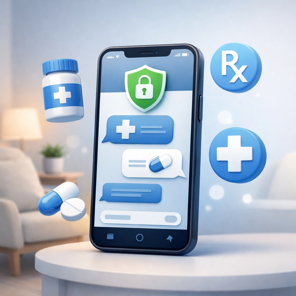 Secure text-based messaging interface for online prescriptions and telehealth consultations