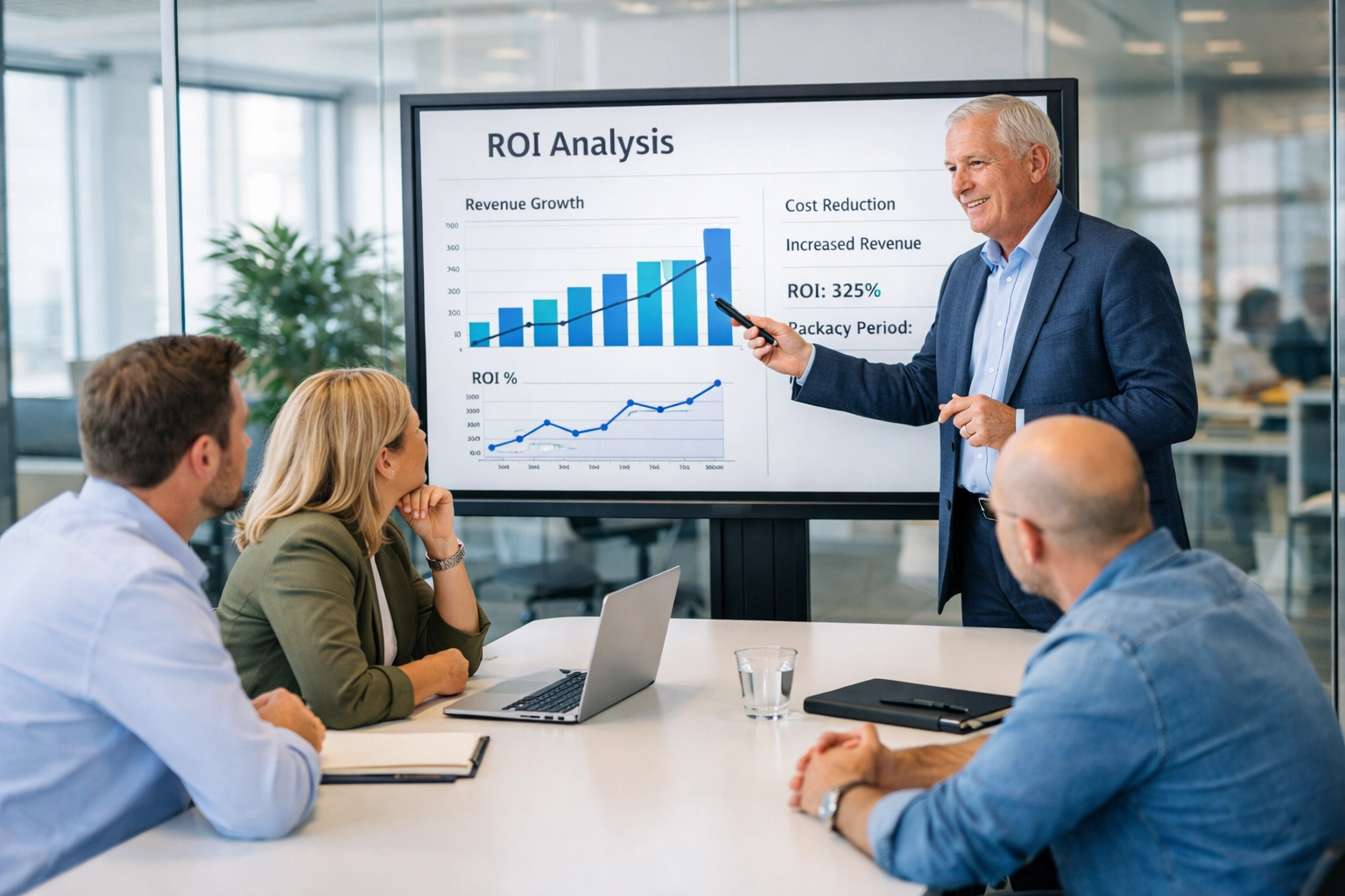 ServiceNow consulting services partner presenting ROI analysis to business executives