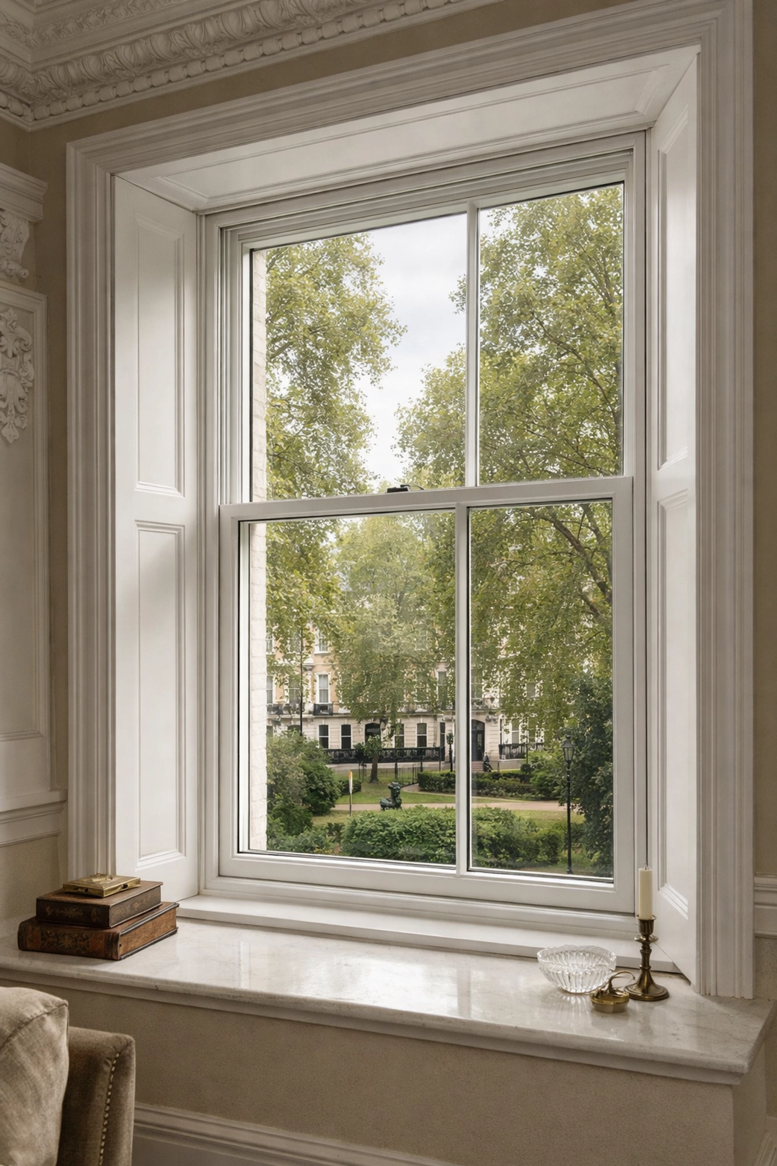 Discreet secondary glazing for sash windows in a heritage Georgian townhouse.