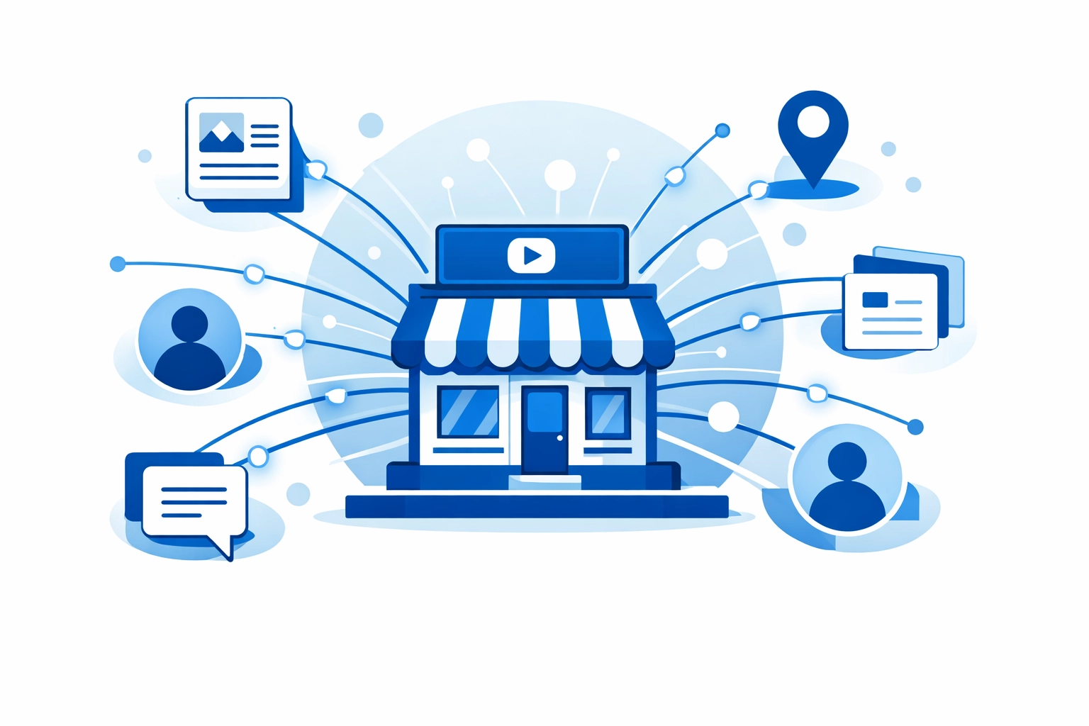 Local business with digital connections illustrating online content distribution strategy