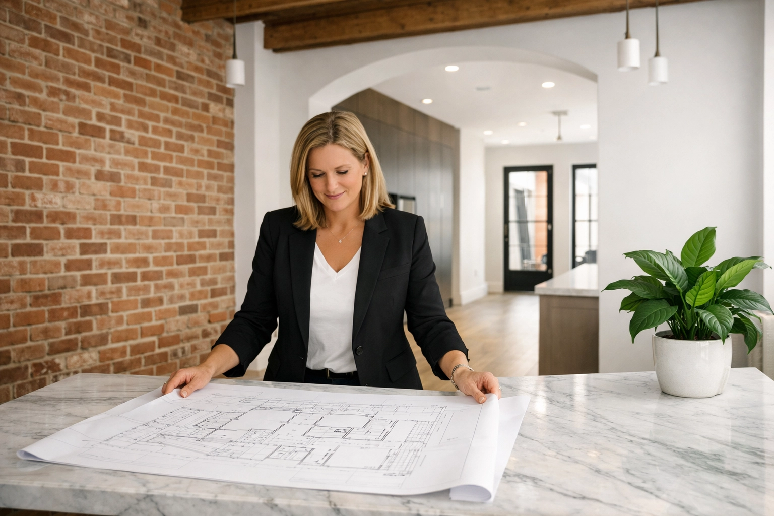 Developer reviewing renovation plans for a fast-track real estate project in Ohio.