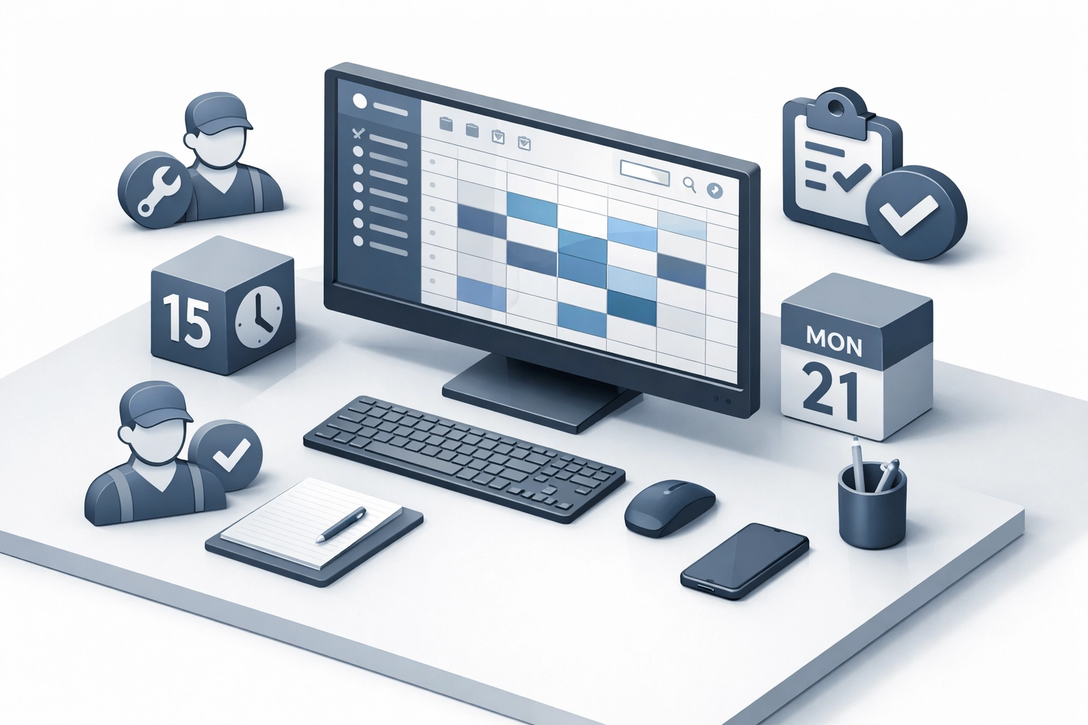 Field service scheduling interface displaying technician appointments and calendar management