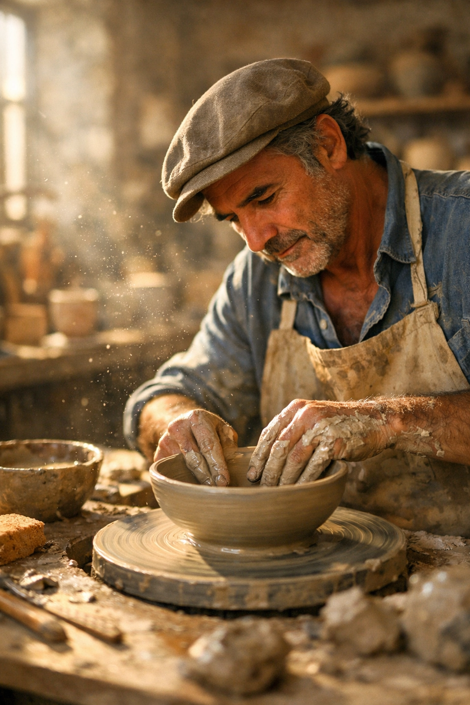 Candid portrait of an artisan in Tuscany, showcasing authentic human moments and storytelling in travel photography.