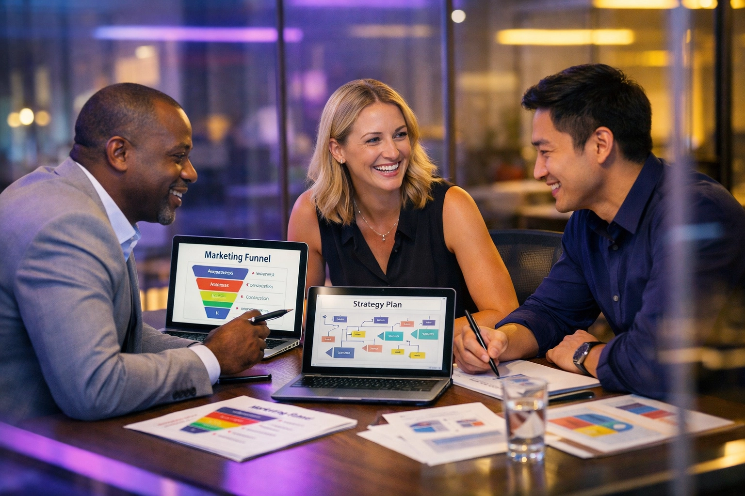 Outsourced growth team collaborating on marketing strategy for service business