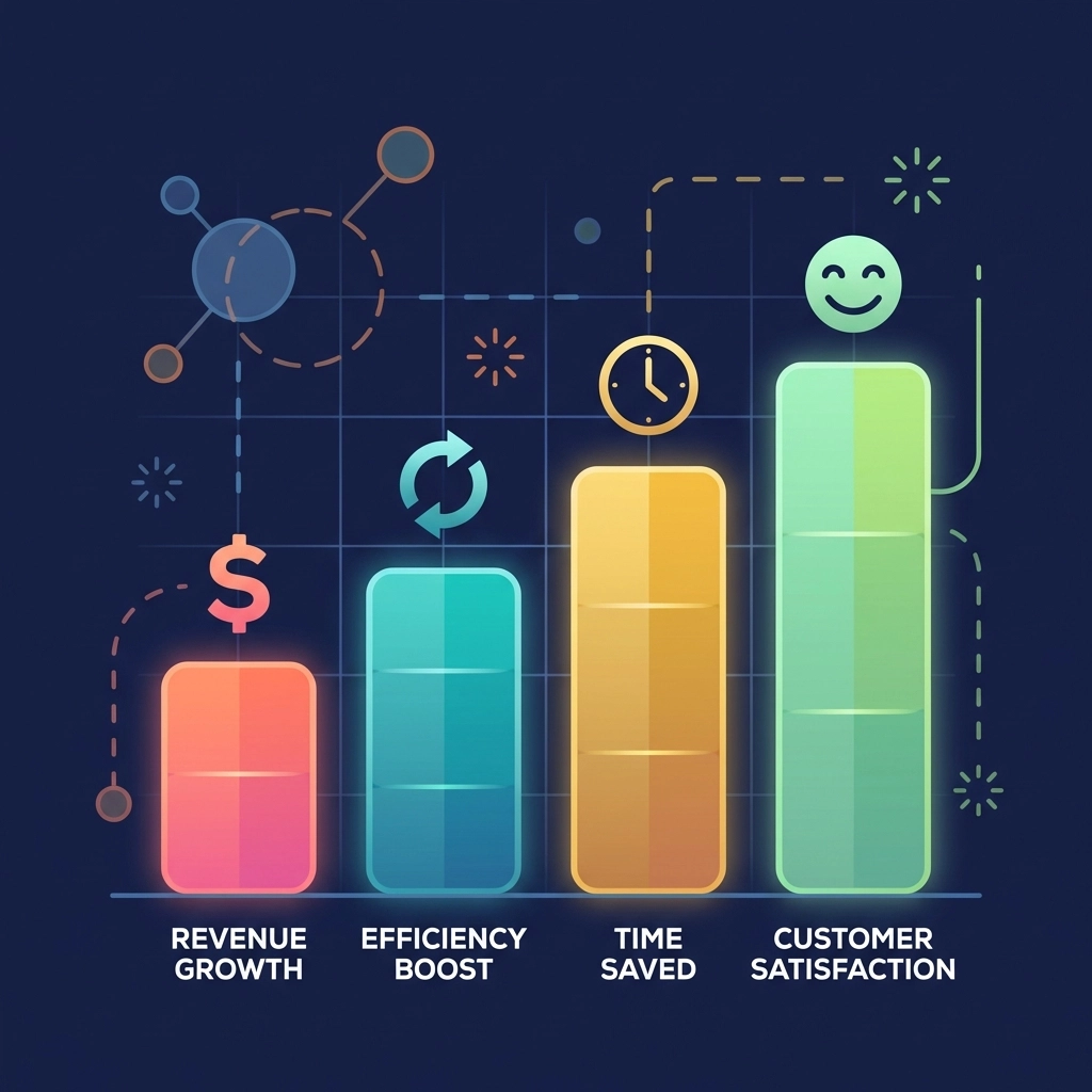 Infographic bar chart comparing restaurant performance improvements from video analytics with icons representing key metrics