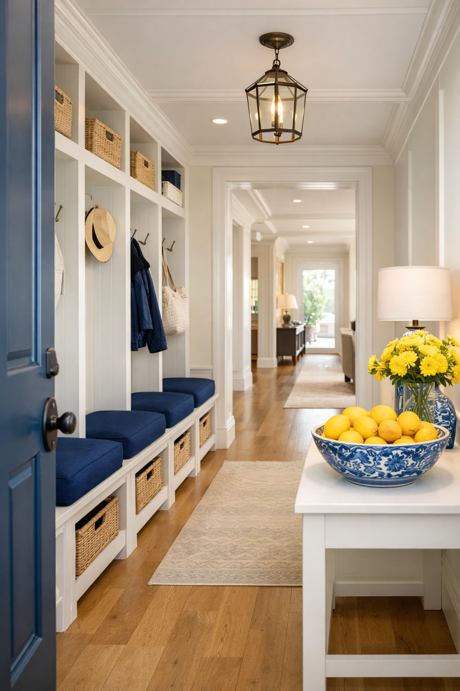 Clean and organized mudroom entryway in a large estate after luxury house cleaning in Acton.