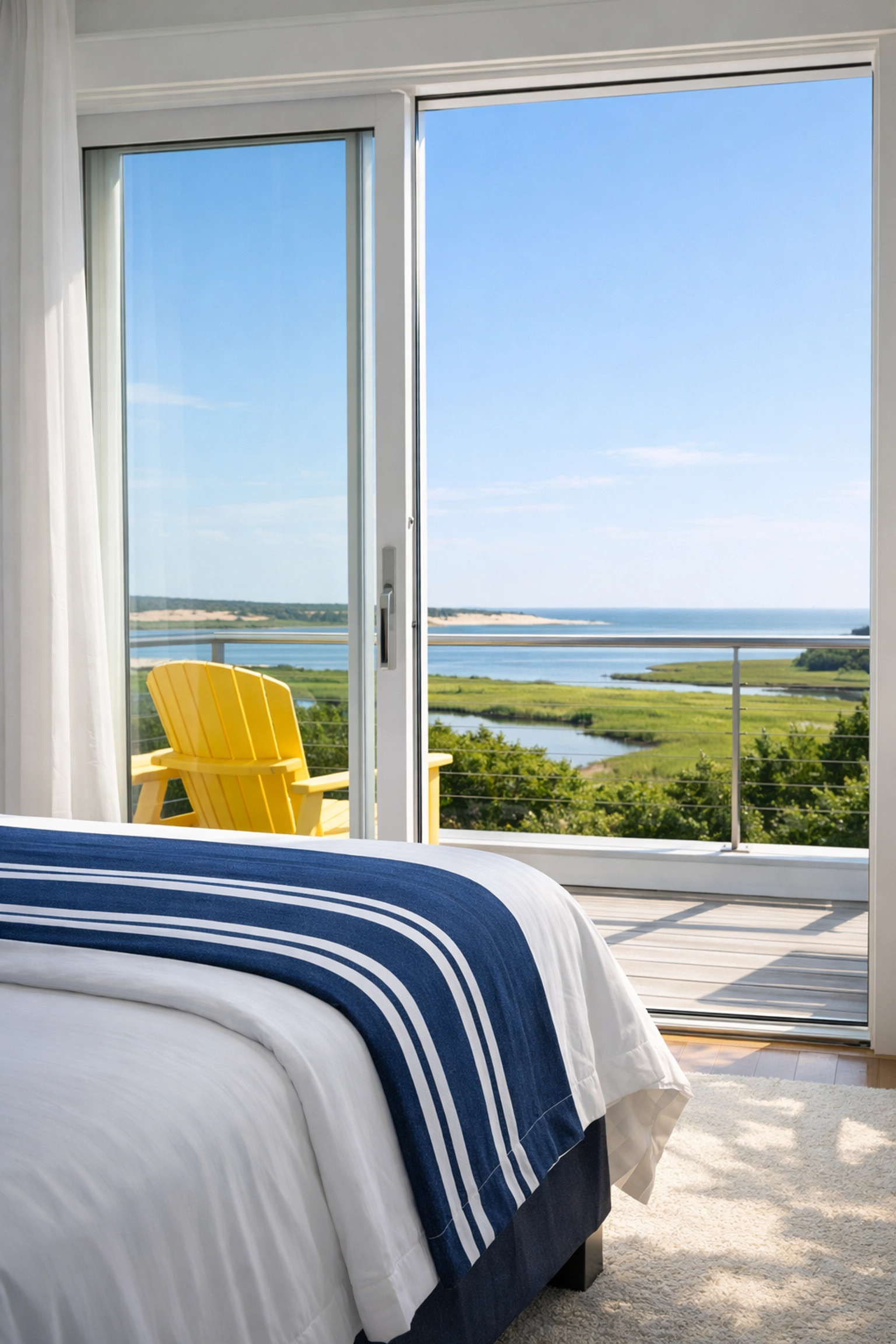 Expertly made bed in a Cape Cod vacation rental, showing professional turnover cleaning readiness.