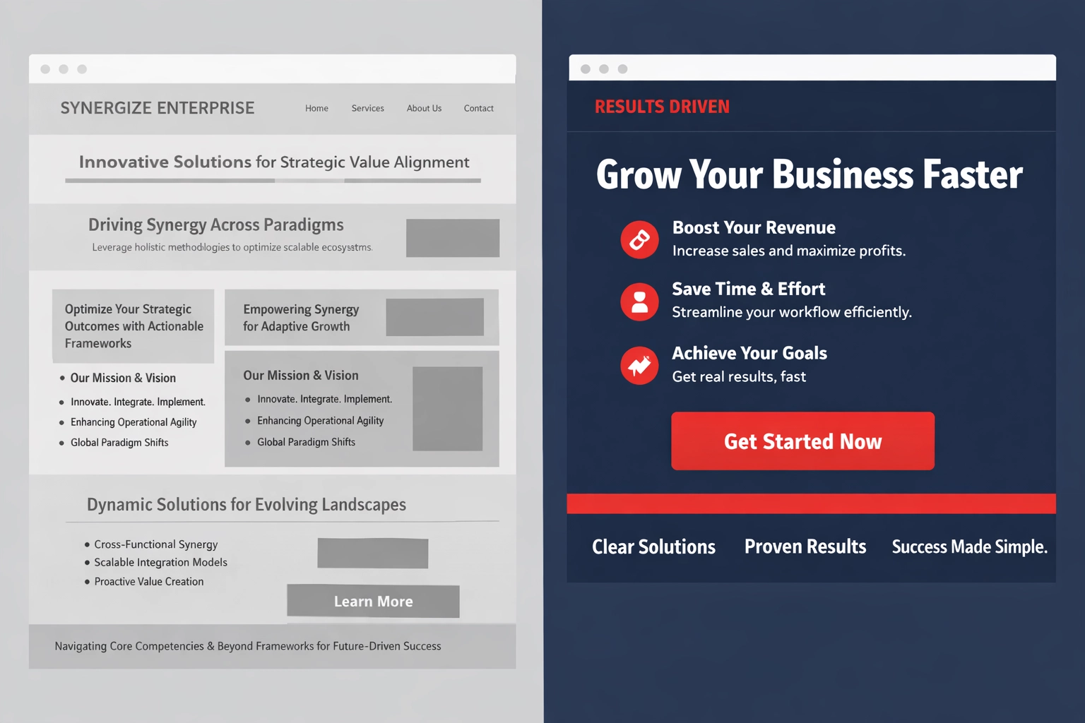 Comparison of cluttered website homepage versus clear value proposition design for better enquiries