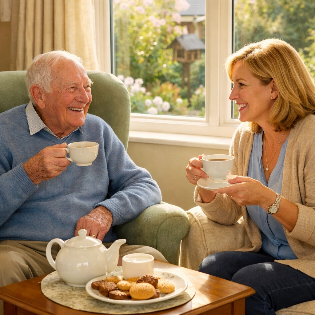 Elderly gentleman receiving companionship support at home in Southampton