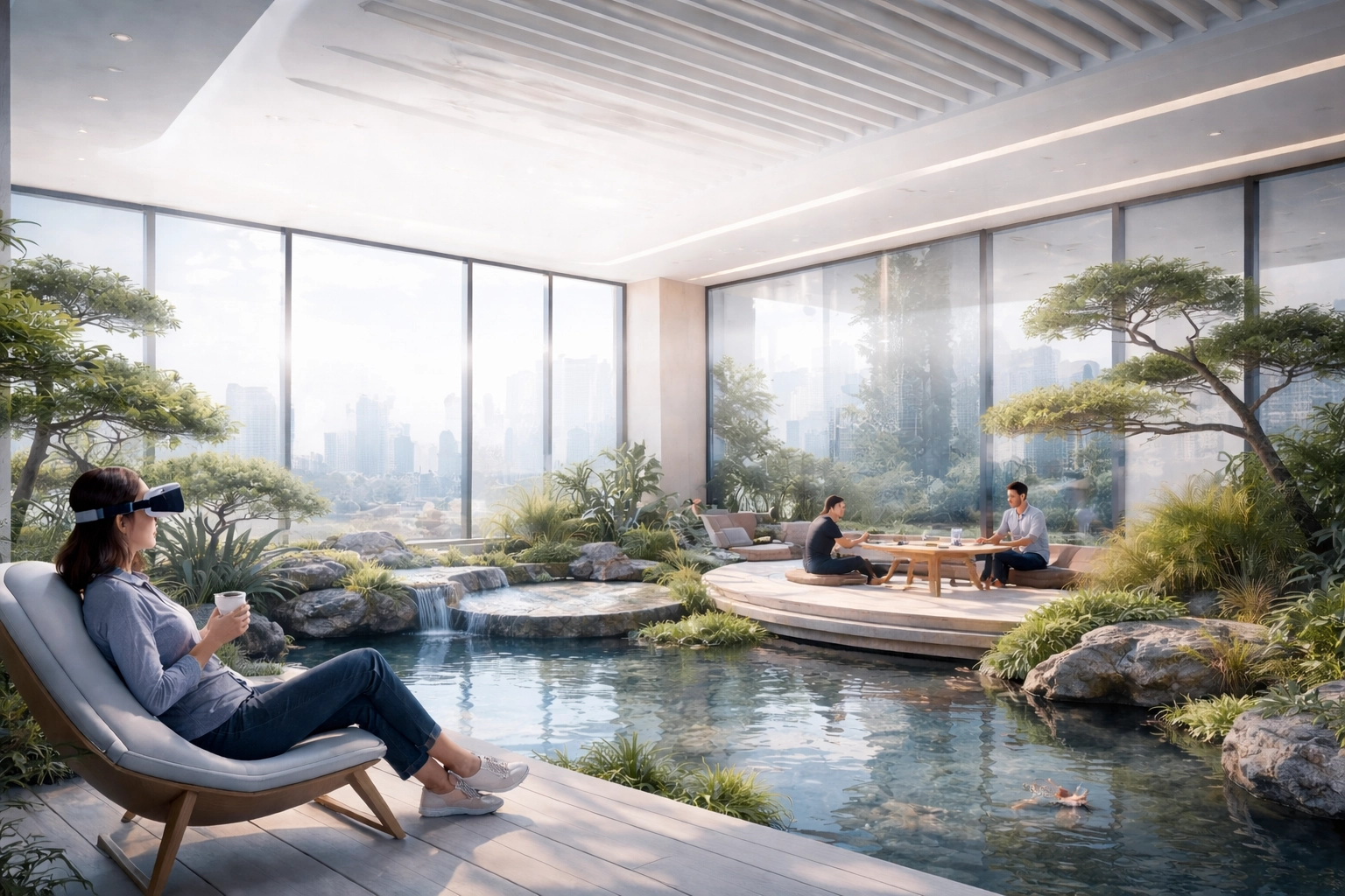 High-tech corporate breakroom and corporate wellness room designed for employee burnout recovery