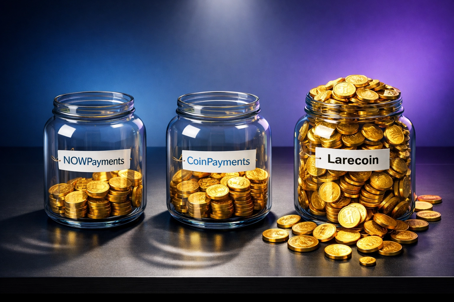 Crypto payment processor fee comparison showing Larecoin saves 50-80% vs NOWPayments and CoinPayments