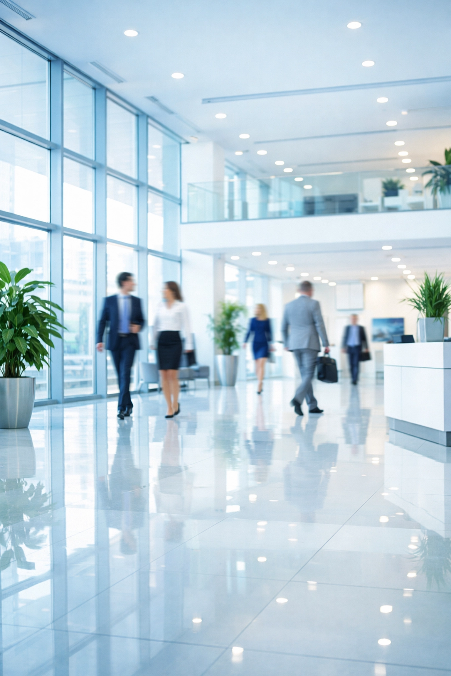 Clean commercial office lobby with healthy indoor air quality and natural lighting