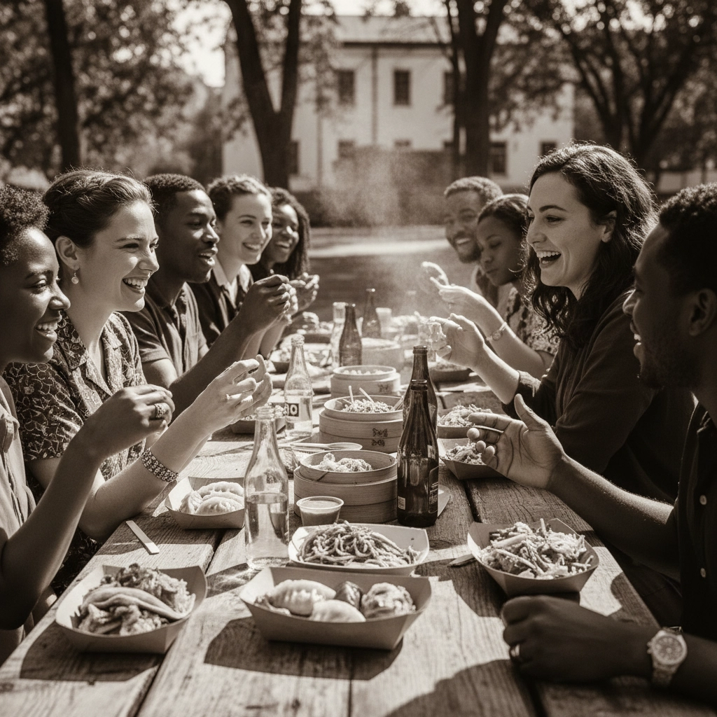 guests eating food at a table