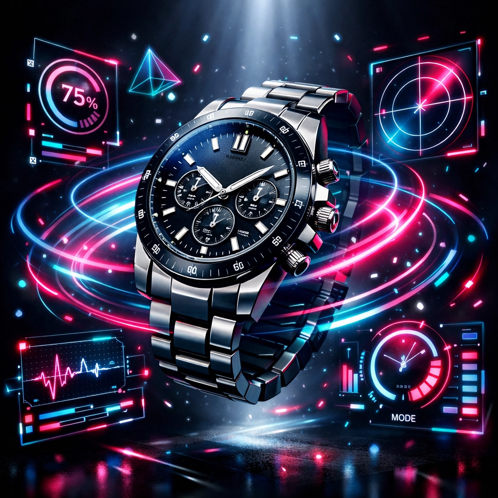 Interactive 3D product configurator displaying luxury watch with motion design elements