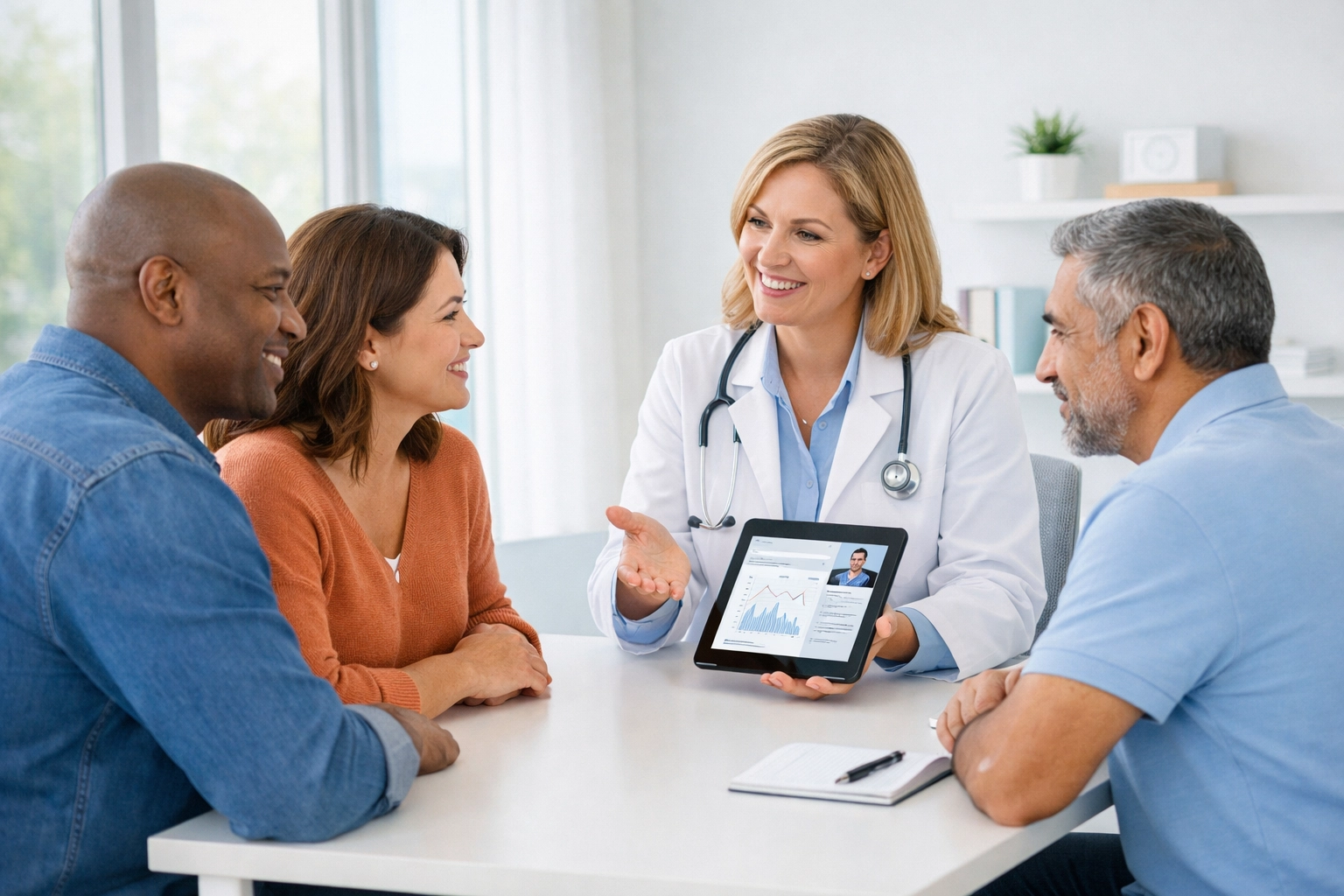 Doctor consulting patients about semaglutide eligibility in Massachusetts telemedicine office