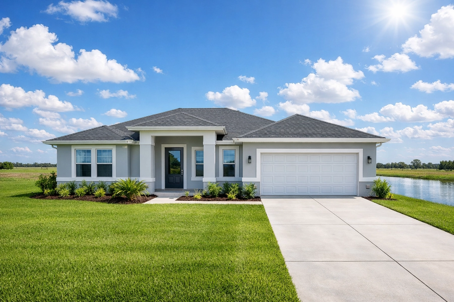 New construction modern home on a freshwater canal in Northeast Cape Coral, Florida.