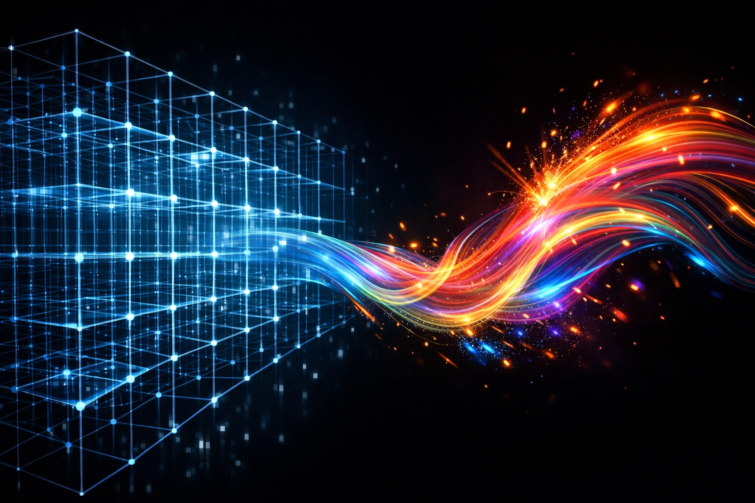 Visual comparison showing rigid AI data patterns versus fluid human creativity in digital content.