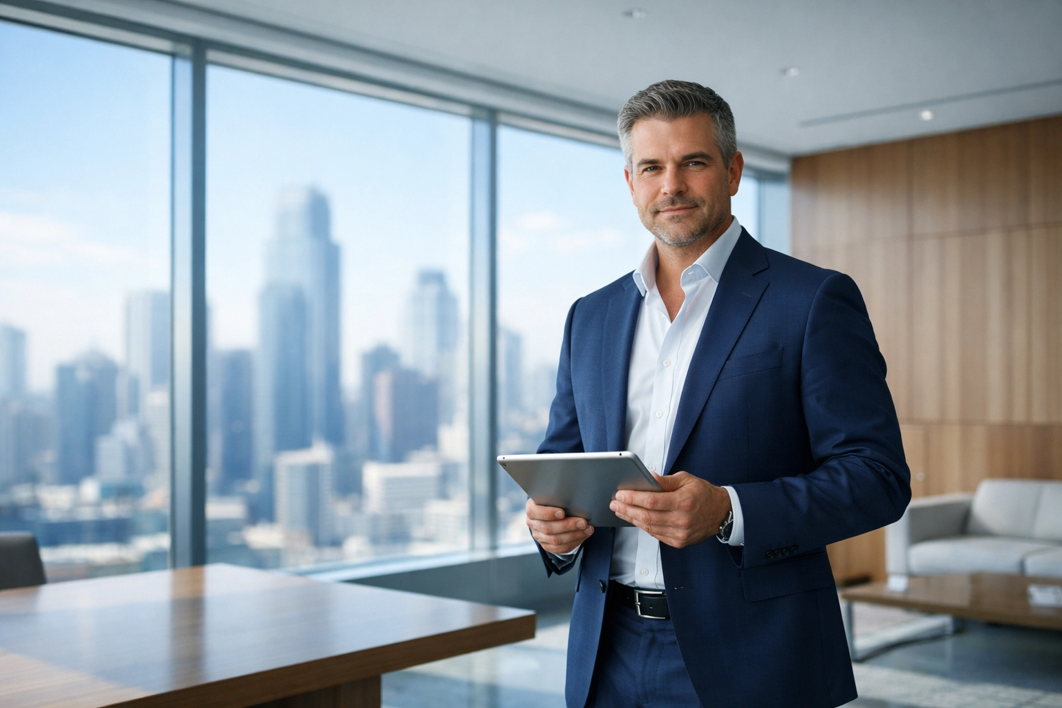 Real estate investor in a modern office planning a double closing for a Florida property.