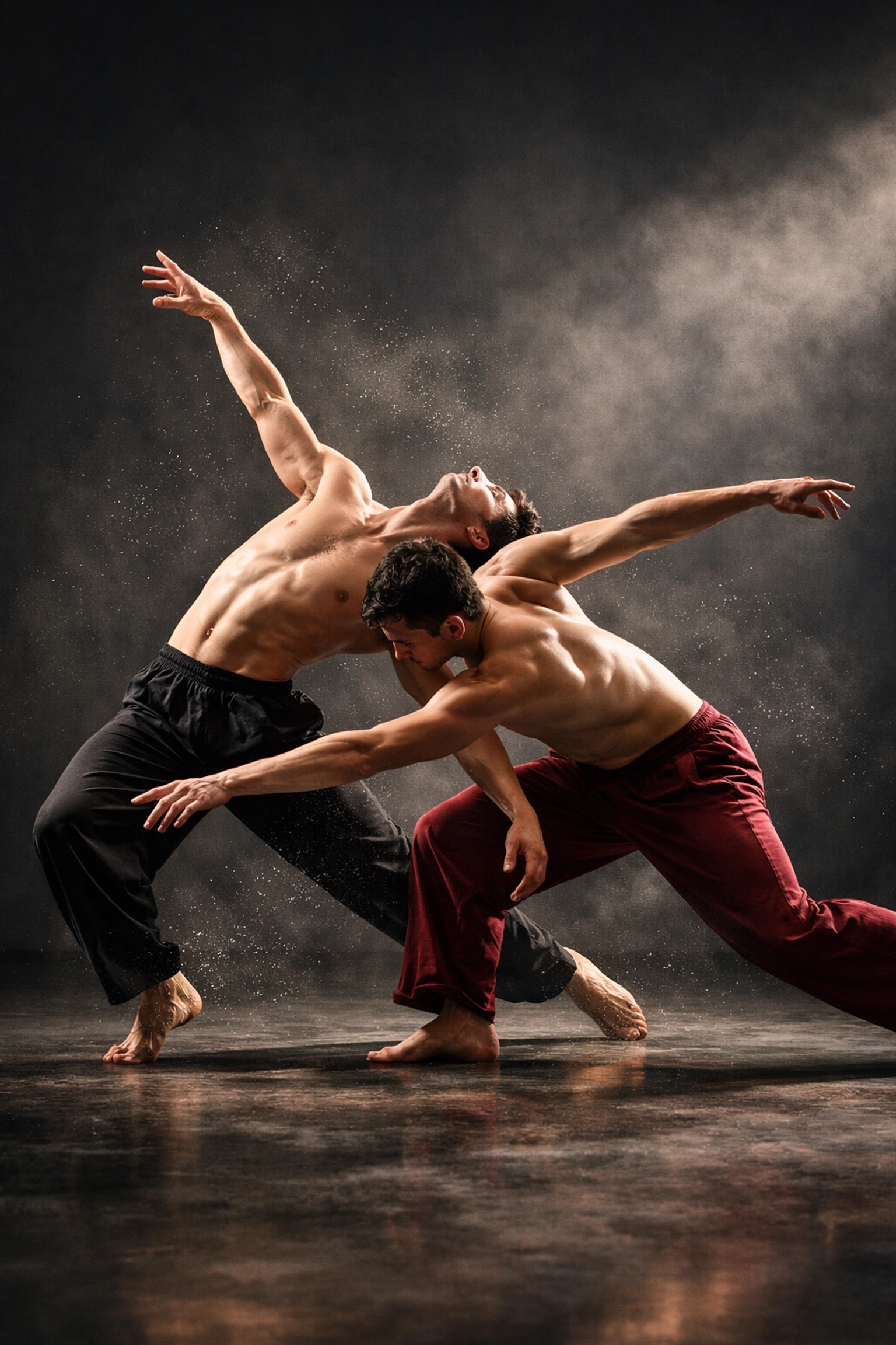 Male modern dancers in passionate contemporary dance for gay romance novel inspiration