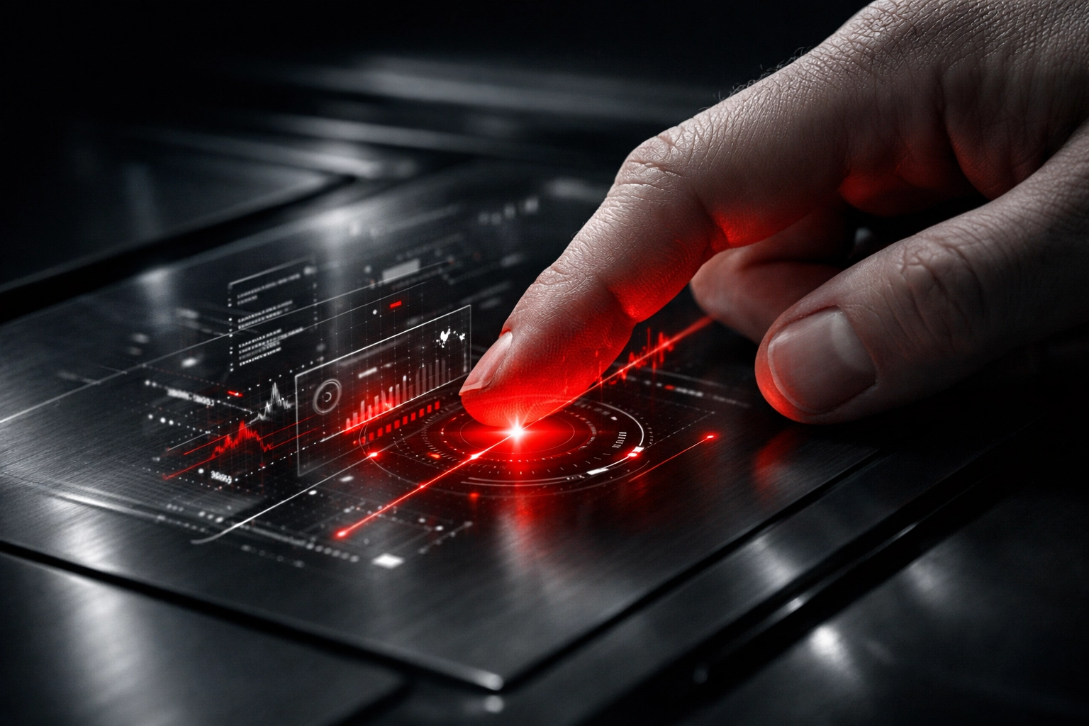 Human hand touching a digital interface symbolizing the AI co-pilot approach for professional blogging.