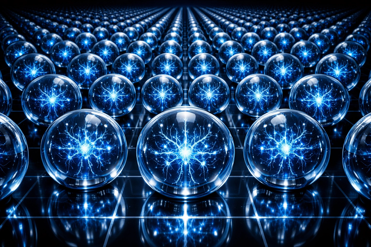 Digital grid representing standardized service quality and consistent AI performance at massive scale.