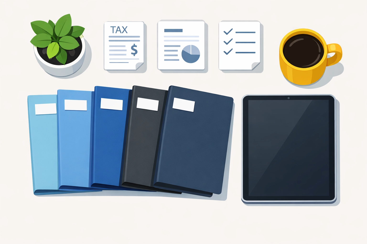 Organized folders and tax forms on a desk highlighting accurate tax preparation in New Haven.