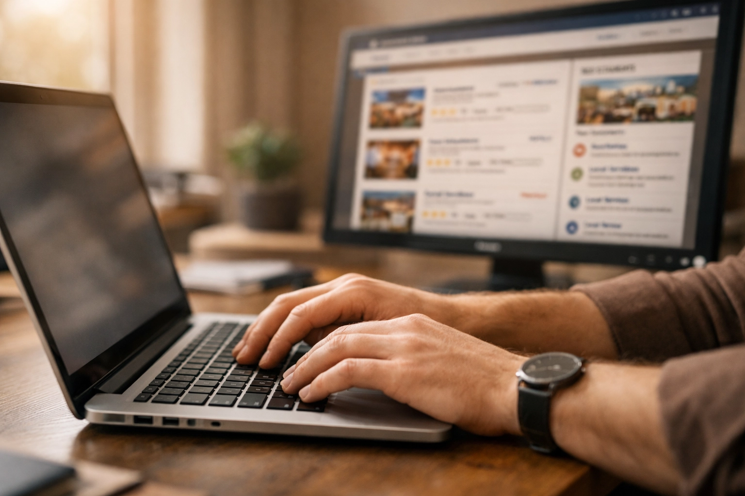 Business owner updating online directory listings to correct NAP inconsistencies